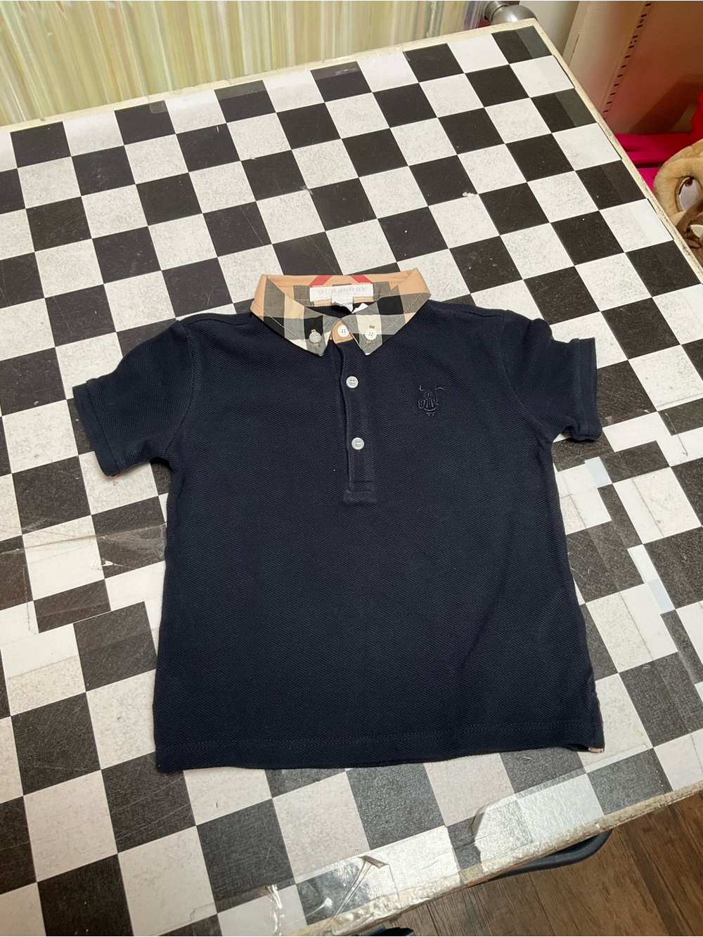 Burberry Navy Polo with Vintage Check Collar